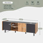 Meuble TV Mid-century avec 3 placards, table console média pour TV jusqu'à 70", centre de divertissement avec rangement