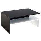 Table basse moderne, table centrale rectangulaire à 2 niveaux avec étagères de rangement pour salon, noir/blanc