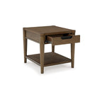 Table d'appoint Howie, tiroir et étagère, bois marron rectangulaire 66 cm