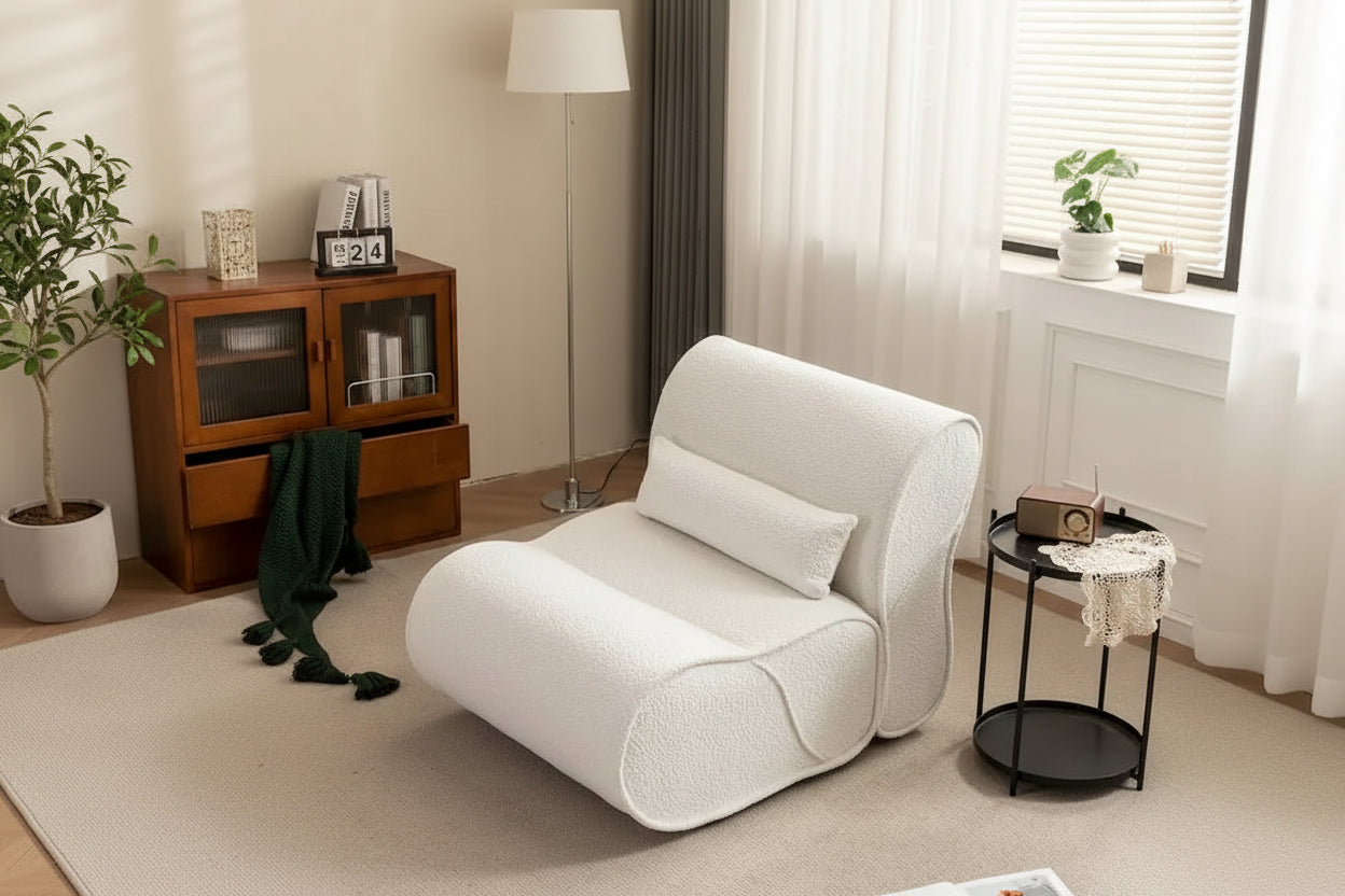 Fauteuil inclinable en tissu intemporel Amelia avec design ergonomique et coussins assortis