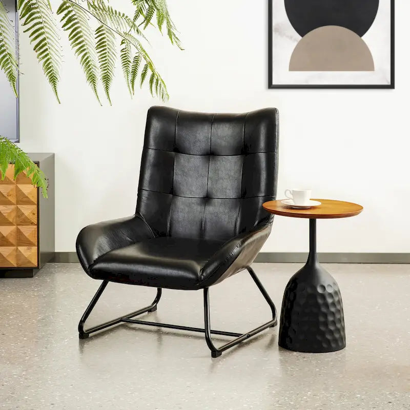 Fauteuil d'appoint dossier à oreilles en similicuir de 35,5 po avec pieds en métal