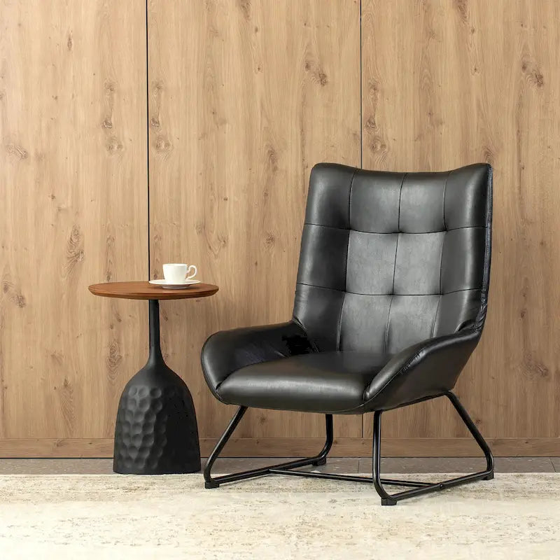 Fauteuil d'appoint dossier à oreilles en similicuir de 35,5 po avec pieds en métal