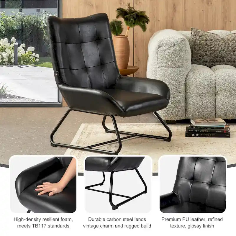 Fauteuil d'appoint dossier à oreilles en similicuir de 35,5 po avec pieds en métal