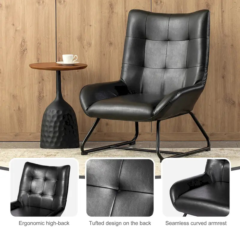 Fauteuil d'appoint dossier à oreilles en similicuir de 35,5 po avec pieds en métal