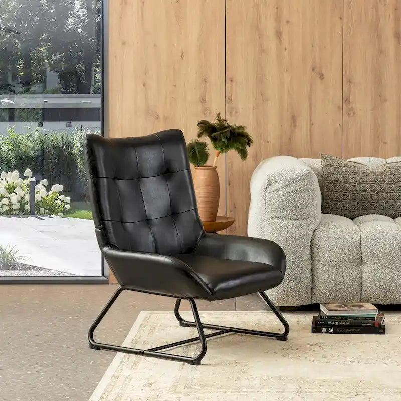 Fauteuil d'appoint dossier à oreilles en similicuir de 35,5 po avec pieds en métal