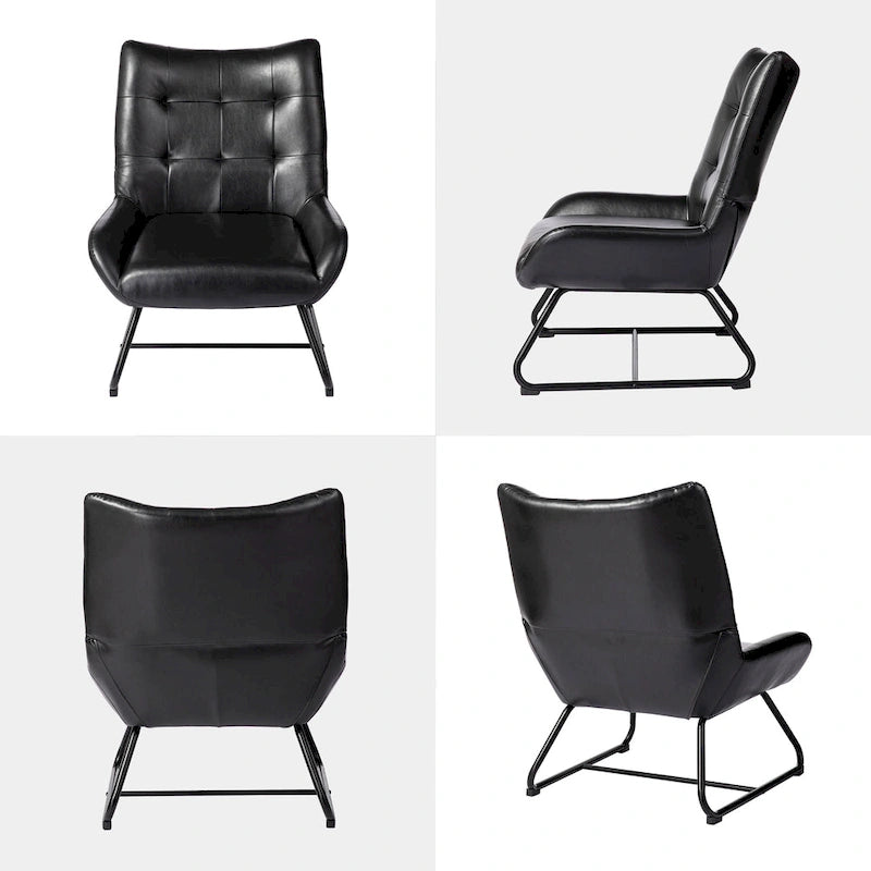 Fauteuil d'appoint dossier à oreilles en similicuir de 35,5 po avec pieds en métal