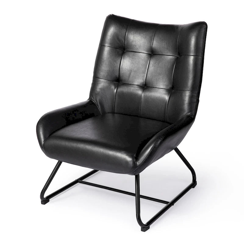 Fauteuil d'appoint dossier à oreilles en similicuir de 35,5 po avec pieds en métal