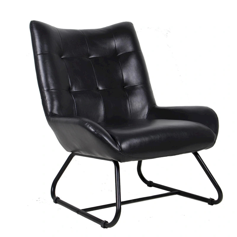 Fauteuil d'appoint dossier à oreilles en similicuir de 35,5 po avec pieds en métal