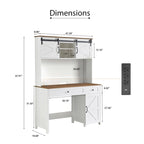Bureau d'ordinateur de style rustique avec huche et station de charge pour bureaux à domicile ou espaces de travail d'étudiant