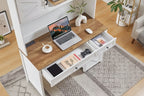 Bureau d'ordinateur de style rustique avec huche et station de charge pour bureaux à domicile ou espaces de travail d'étudiant