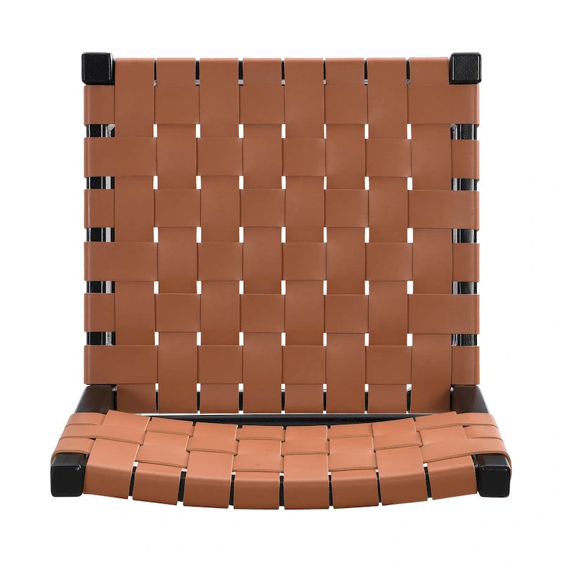 Tabourets de bar en cuir PU, chaises hautes avec dossier tressé et cadre en bois d'hévéa, noir marron (lot de 2)