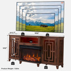 Meuble TV pour téléviseur 75 pouces, cheminée à foyer vitré 3 faces style ferme, console média
