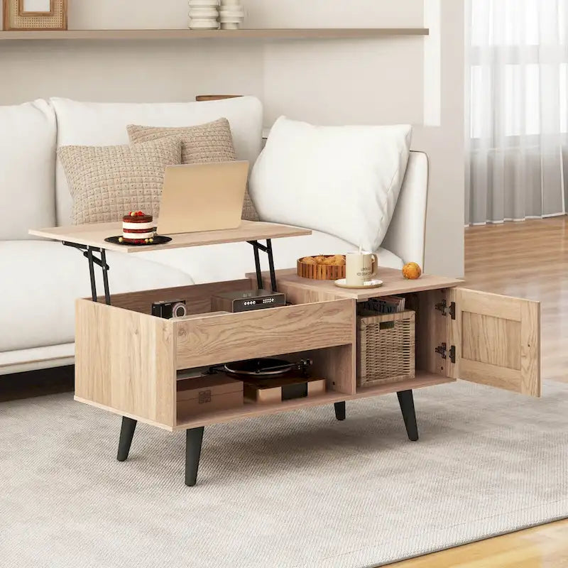 Table basse relevable avec rangement et compartiment caché