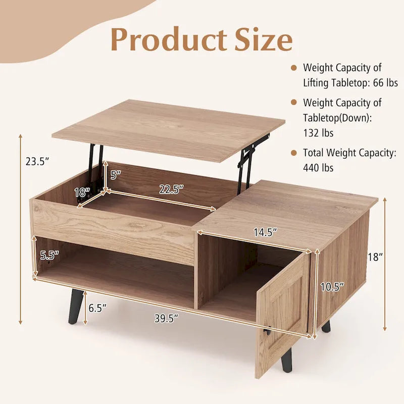 Table basse relevable avec rangement et compartiment caché