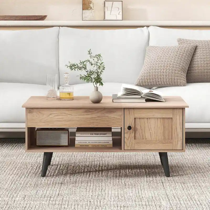 Table basse relevable avec rangement et compartiment caché