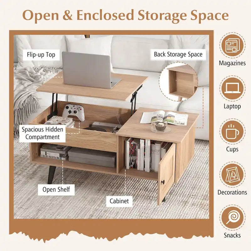 Table basse relevable avec rangement et compartiment caché