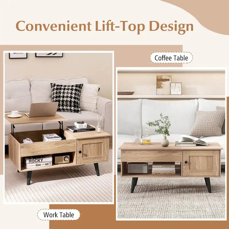Table basse relevable avec rangement et compartiment caché
