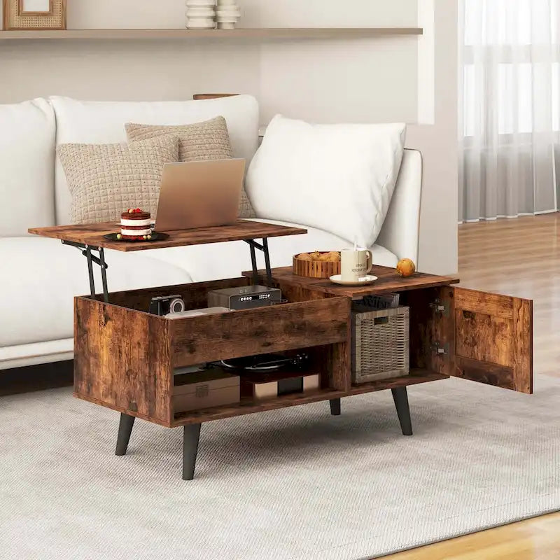 Table basse relevable avec rangement et compartiment caché