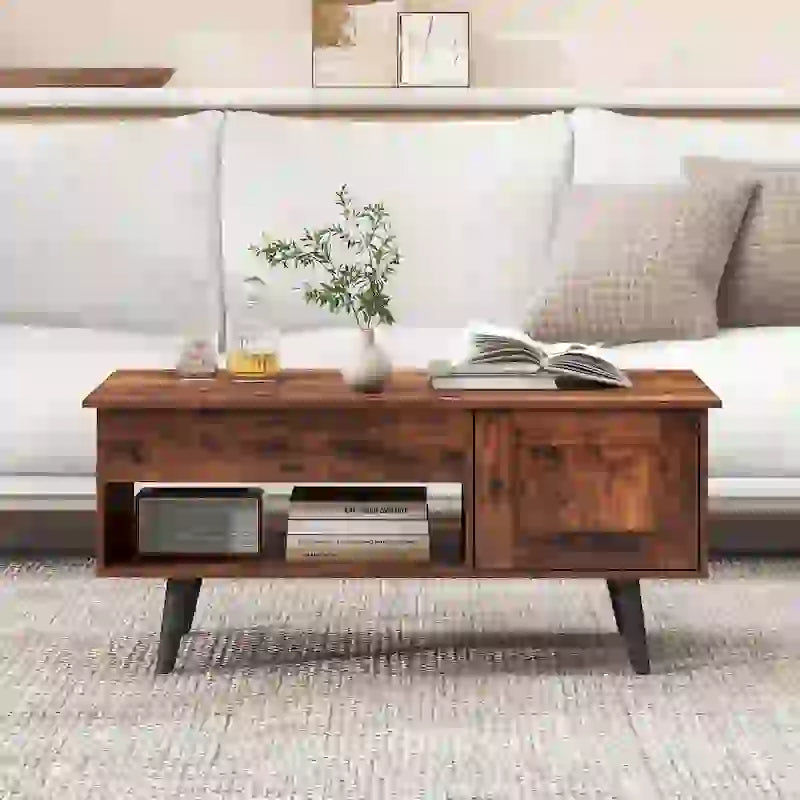 Table basse relevable avec rangement et compartiment caché