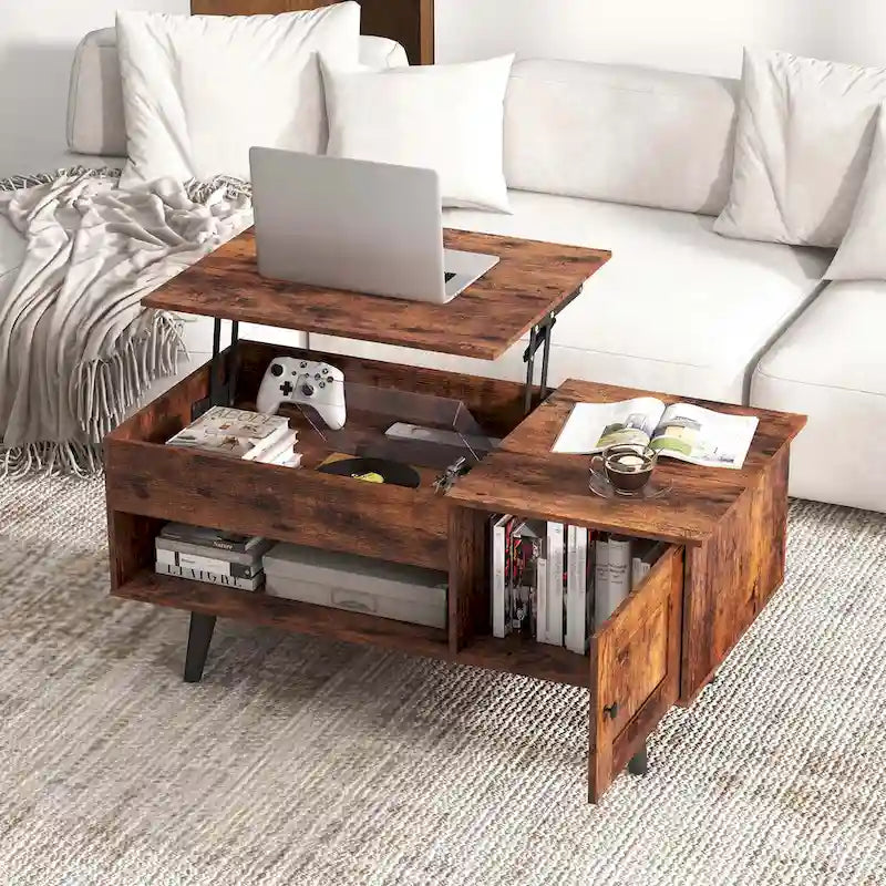 Table basse relevable avec rangement et compartiment caché
