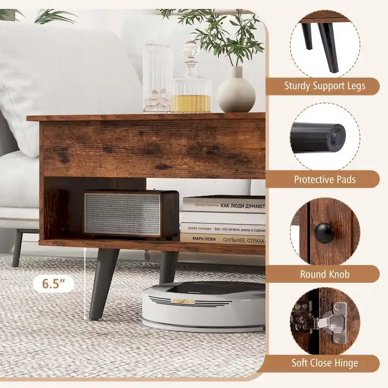 Table basse relevable avec rangement et compartiment caché