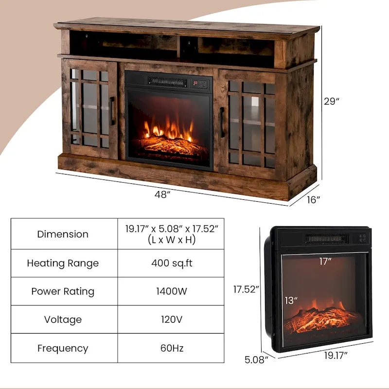 Meuble TV console de 48 po avec foyer intégré