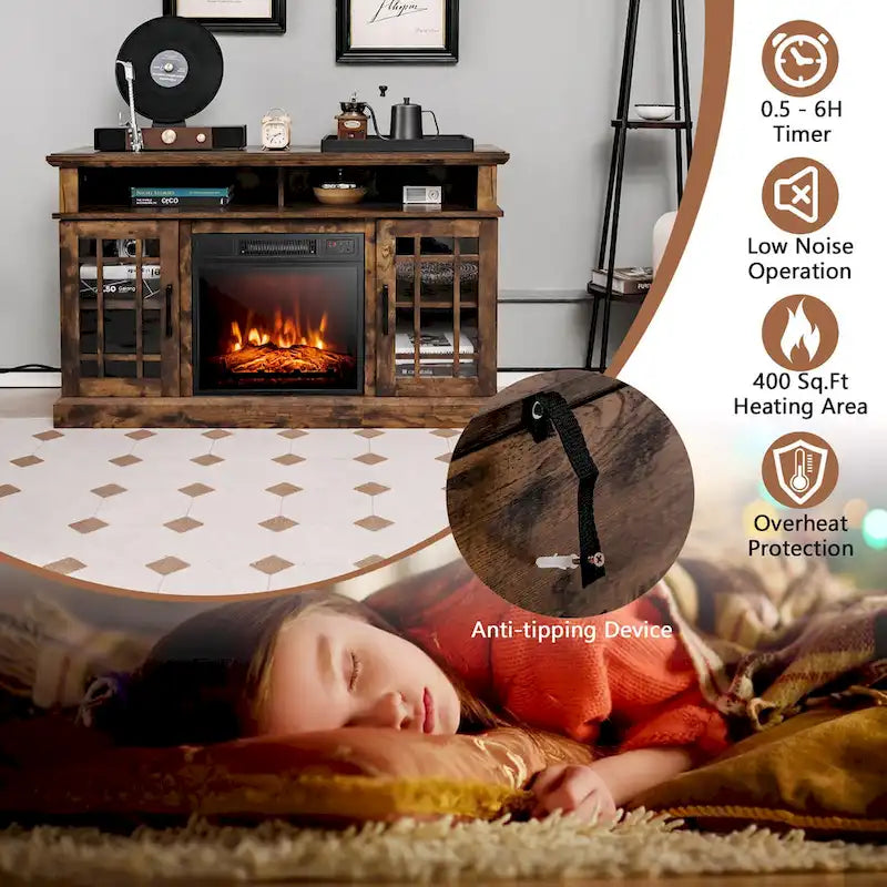 Meuble TV console de 48 po avec foyer intégré