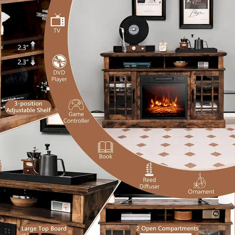 Meuble TV console de 48 po avec foyer intégré