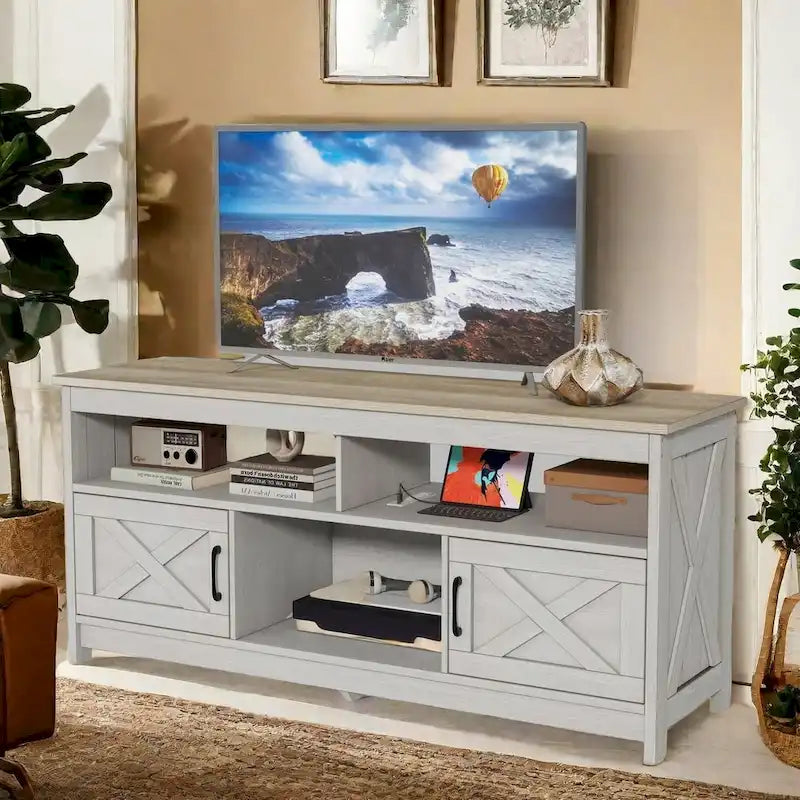 Meuble TV de ferme 59, console multimédia, centre de divertissement avec armoires de rangement et étagères