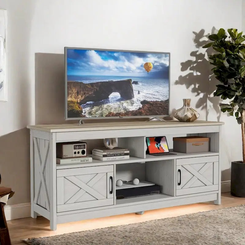 Meuble TV de ferme 59, console multimédia, centre de divertissement avec armoires de rangement et étagères
