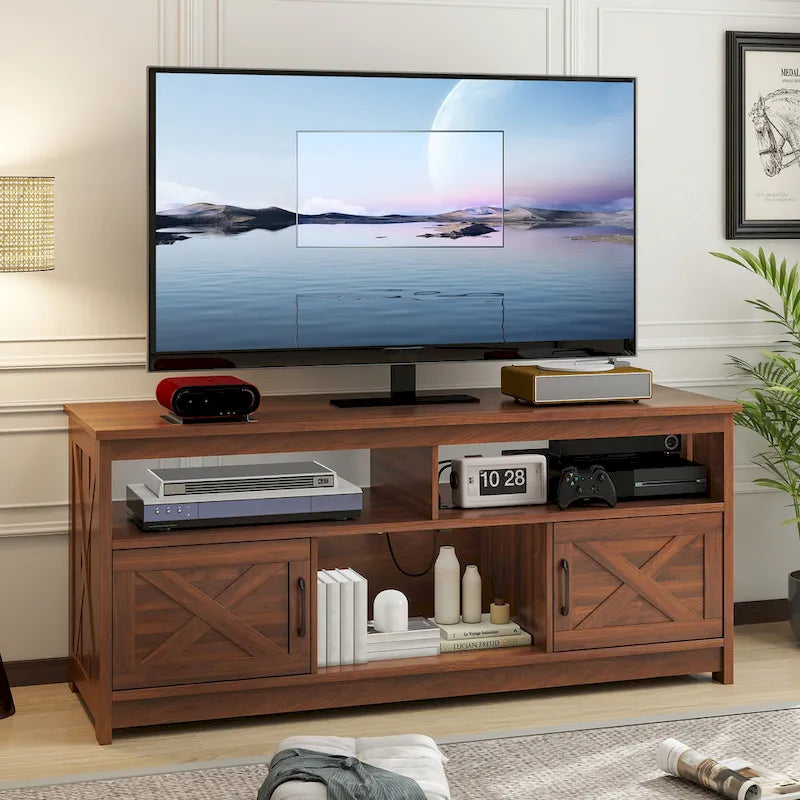 Meuble TV de ferme 59, console multimédia, centre de divertissement avec armoires de rangement et étagères