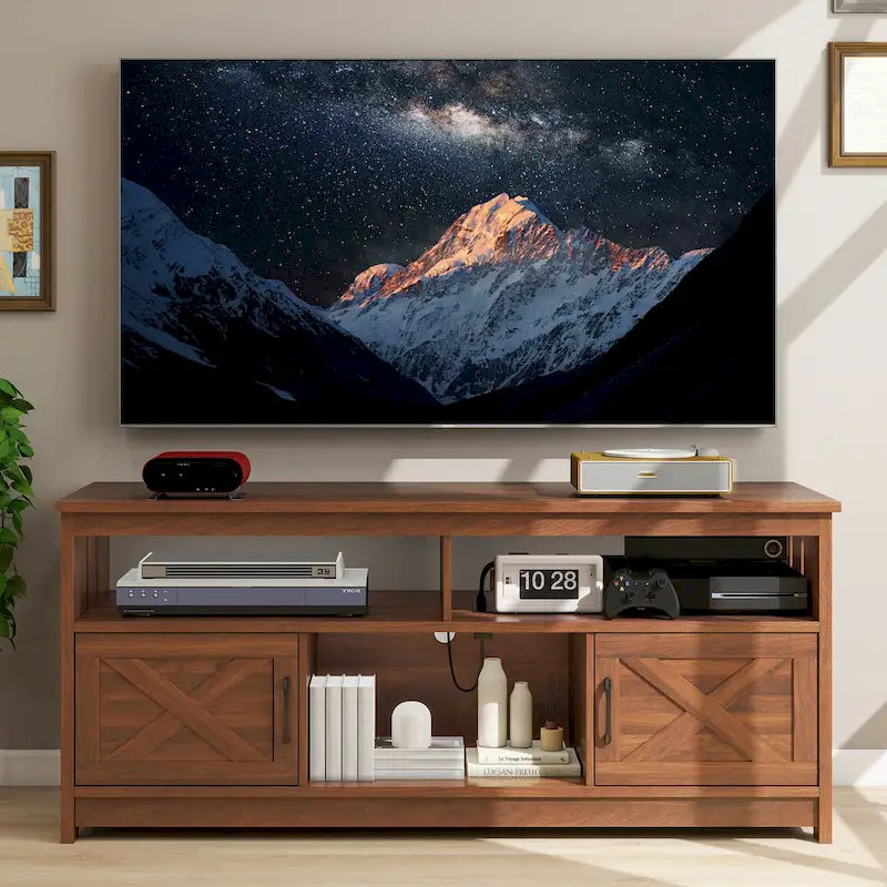 Meuble TV de ferme 59, console multimédia, centre de divertissement avec armoires de rangement et étagères