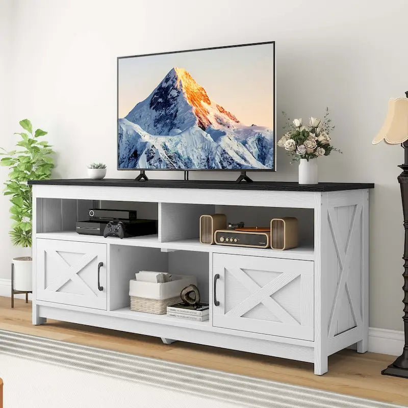Meuble TV de ferme 59, console multimédia, centre de divertissement avec armoires de rangement et étagères