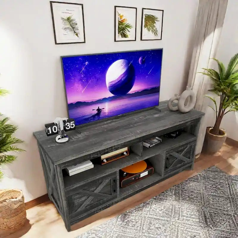 Meuble TV de ferme 59, console multimédia, centre de divertissement avec armoires de rangement et étagères