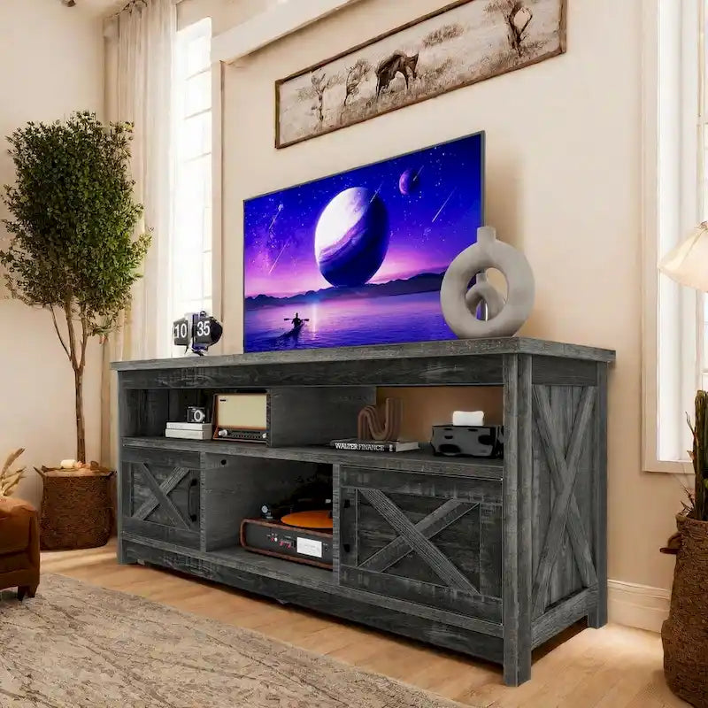 Meuble TV de ferme 59, console multimédia, centre de divertissement avec armoires de rangement et étagères