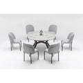 Table à manger ronde extensible 7 pièces et 6 chaises de salle à manger avec pieds en métal