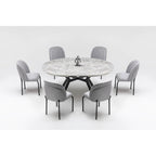 Table à manger ronde extensible 7 pièces et 6 chaises de salle à manger avec pieds en métal