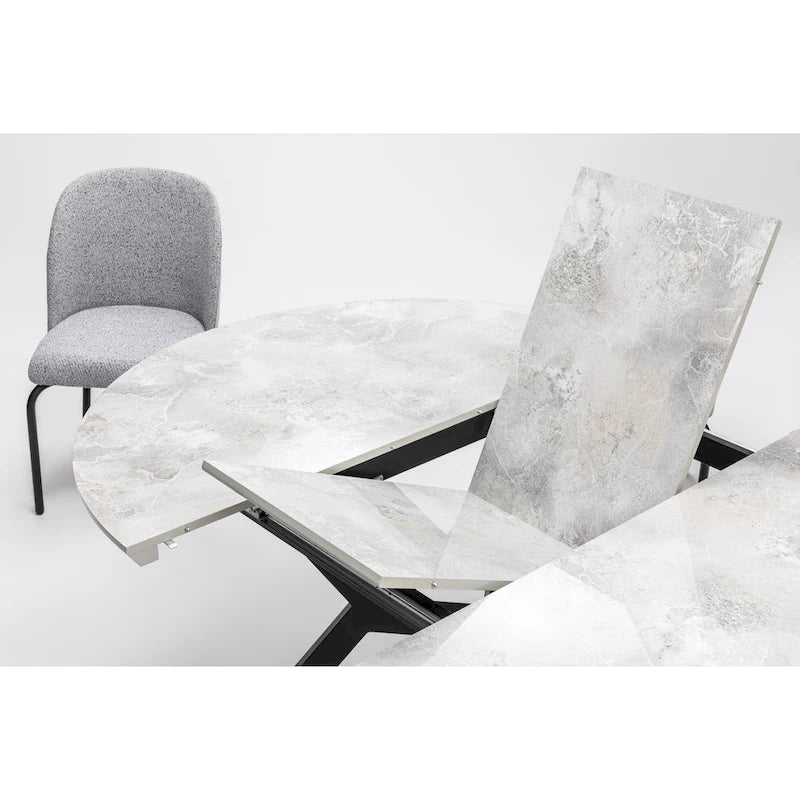 Table à manger ronde extensible 7 pièces et 6 chaises de salle à manger avec pieds en métal