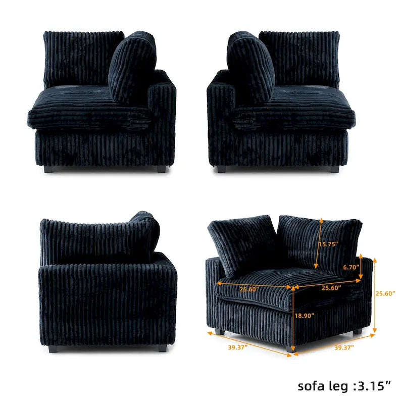 Canapé sectionnel modulaire en peluche douce 157,48 cm, 4 places, rembourré, pour salon