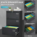 Black Locking Metal File Cabinets with Three Drawer, Lock and Key