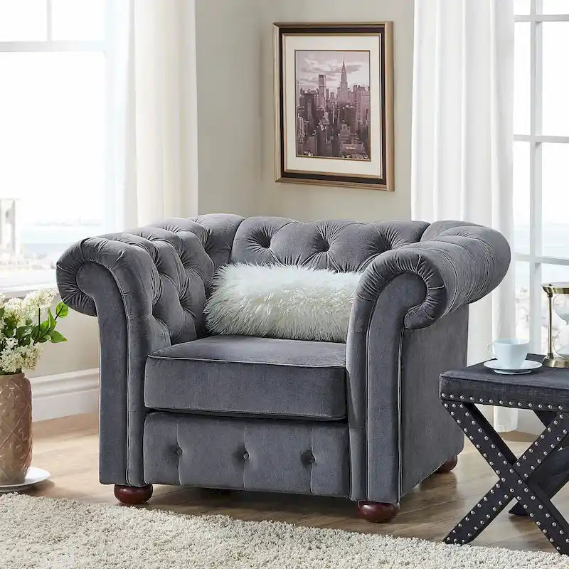 Fauteuil Chesterfield Gdansk à accoudoirs arrondis capitonnés