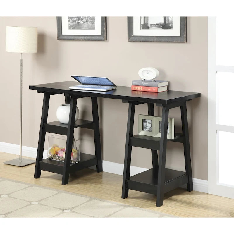 Bureau double tréteau Designs2Go avec étagères