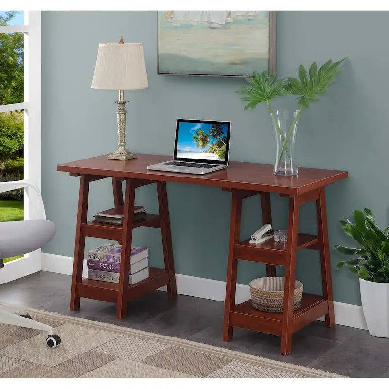 Bureau double tréteau Designs2Go avec étagères