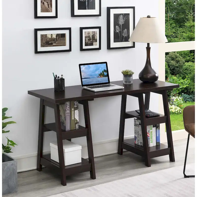 Bureau double tréteau Designs2Go avec étagères