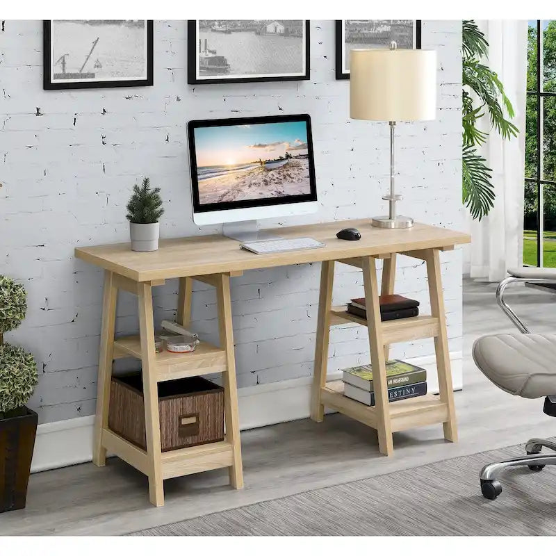Bureau double tréteau Designs2Go avec étagères