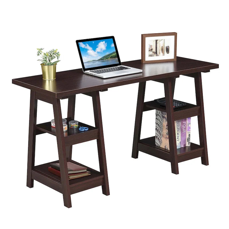 Bureau double tréteau Designs2Go avec étagères