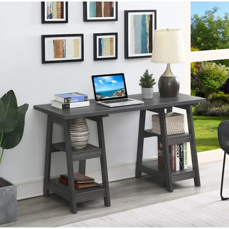 Bureau double tréteau Designs2Go avec étagères