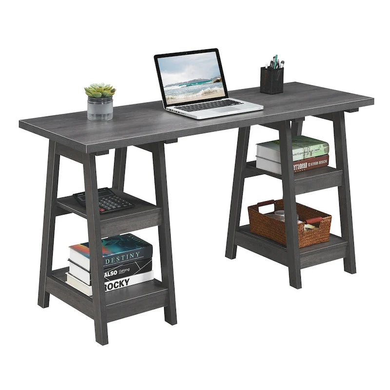 Bureau double tréteau Designs2Go avec étagères