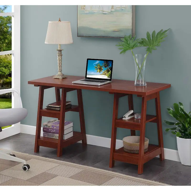 Bureau double tréteau Designs2Go avec étagères