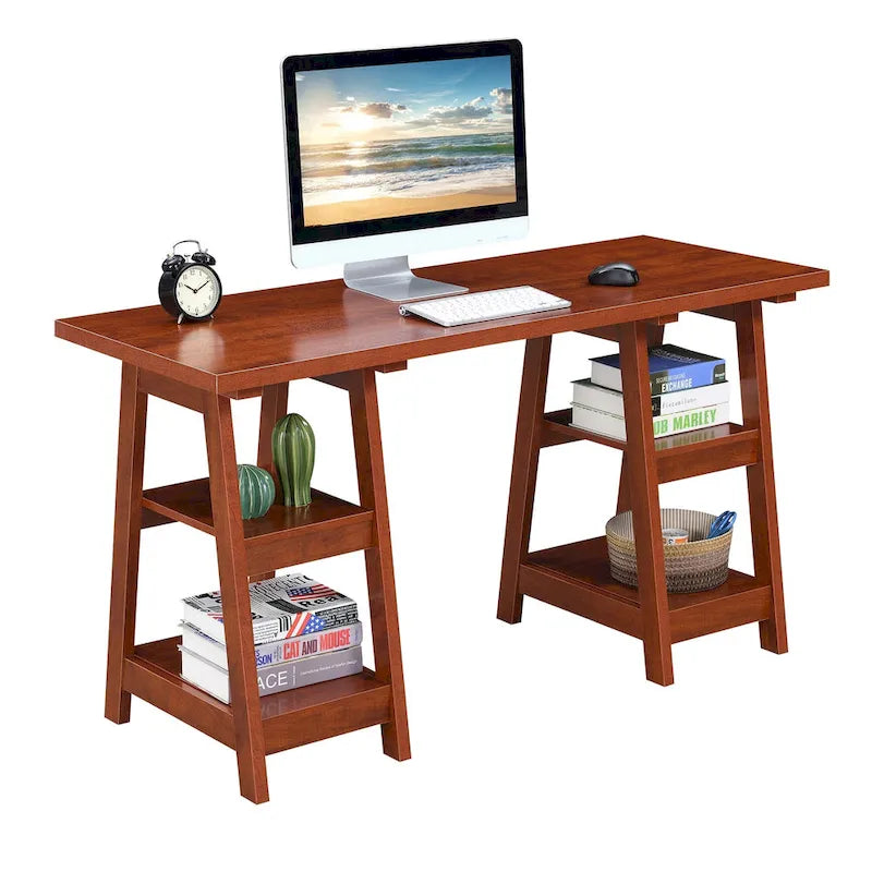 Bureau double tréteau Designs2Go avec étagères